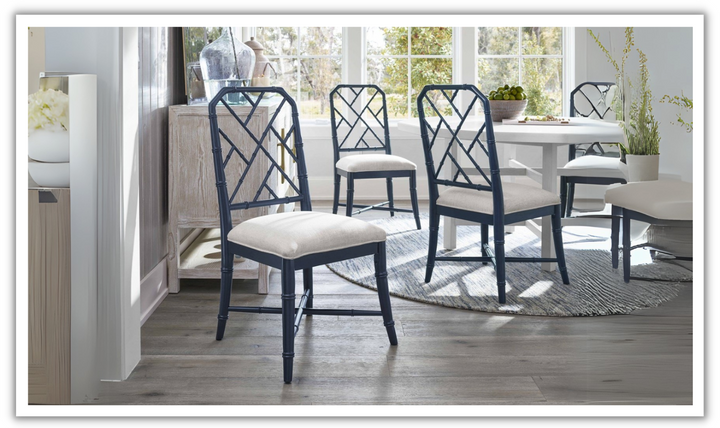 Universal Furniture Hanalei Bay Blue Metal Side Chair with Bamboo-inspired frame