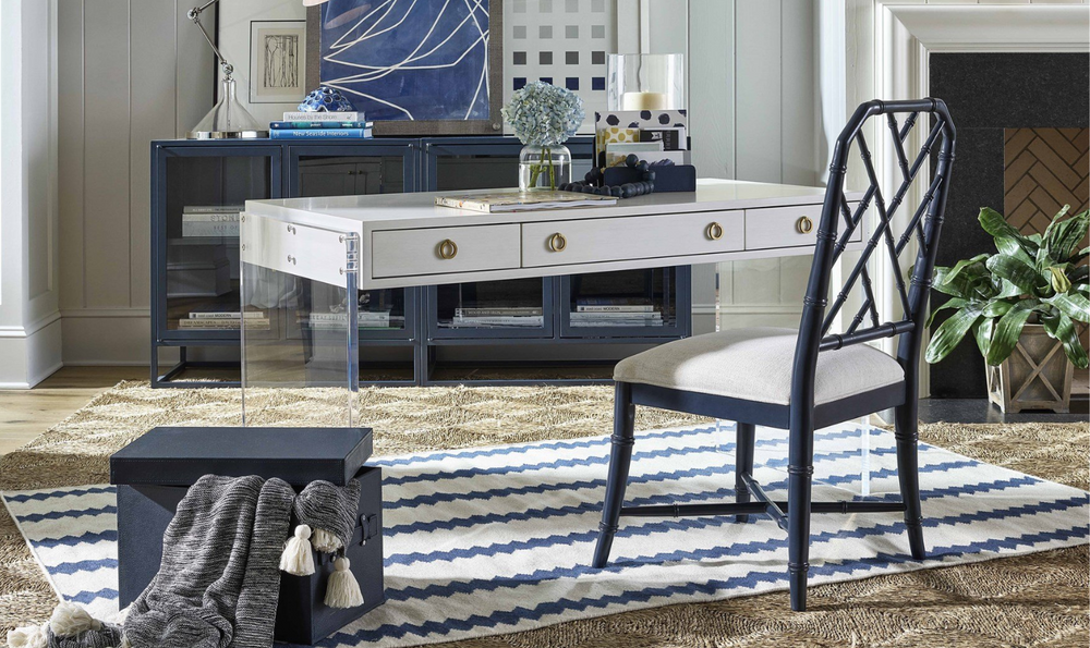 Universal Furniture Hanalei Bay Blue Metal Side Chair with Bamboo-inspired frame