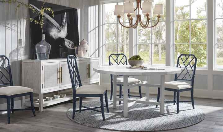 Universal Furniture Hanalei Bay Blue Metal Side Chair with Bamboo-inspired frame