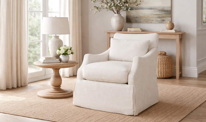 Universal Margaux Swivel Fabric Accent Chair in White