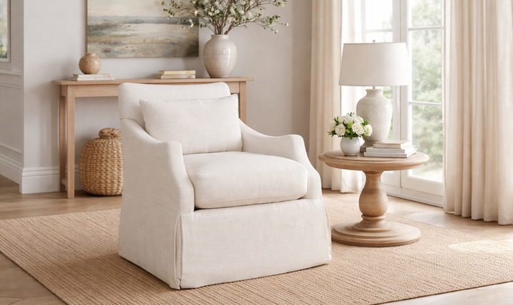Universal Margaux Swivel Fabric Accent Chair in White