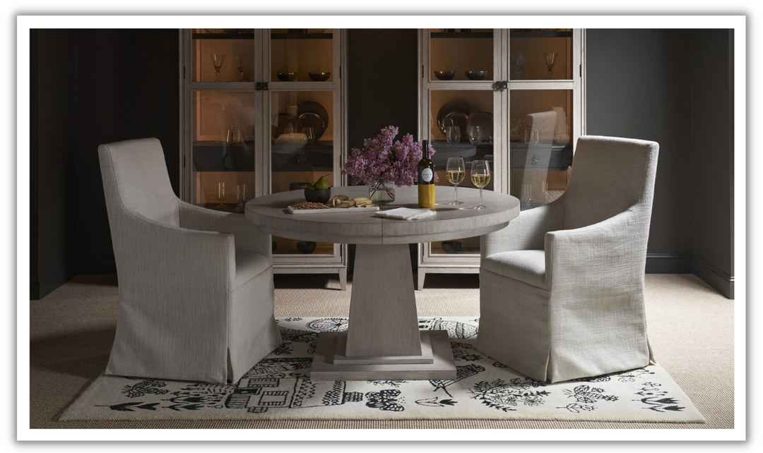 Universal Rasmus Round Dining Table in Fog Finish-jennifer furniture