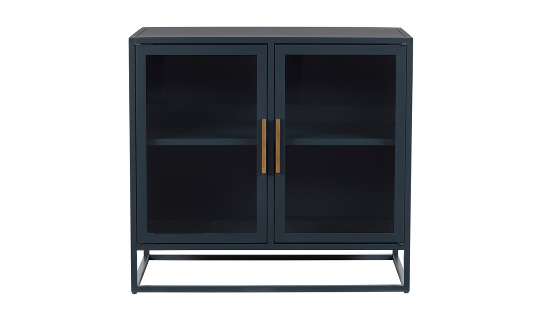 Universal Santorini Short Metal Kitchen Cabinet With Clear Glass Doors-jennifer furniture