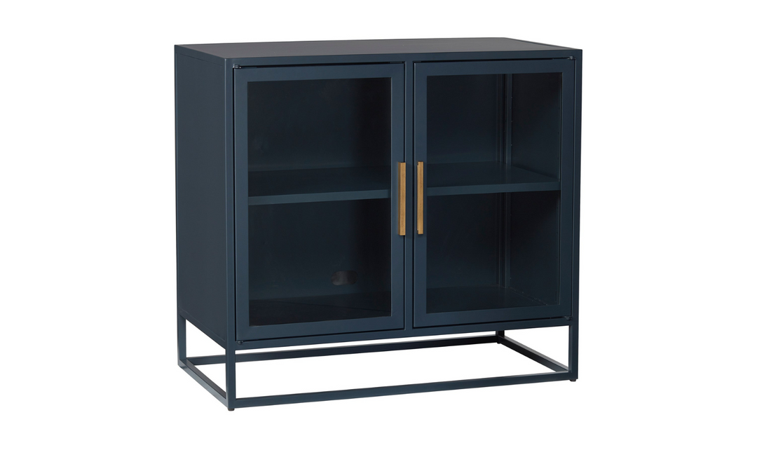 Universal Santorini Short Metal Kitchen Cabinet With Clear Glass Doors-jennifer furniture