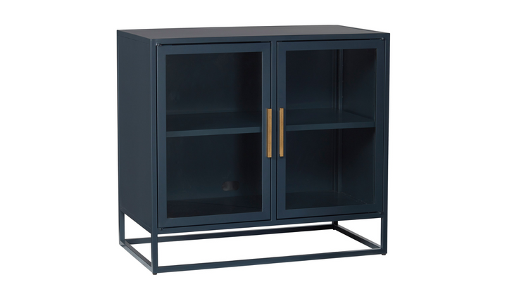 Universal Santorini Short Metal Kitchen Cabinet With Clear Glass Doors-jennifer furniture