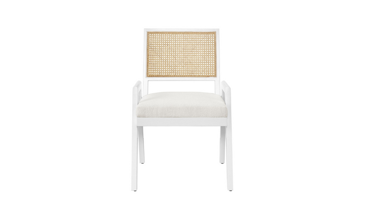 Universal Furniture Sonora White Fabric Arm Chair With Woven Cane Back