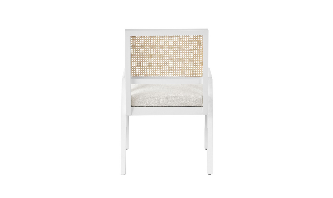 Universal Furniture Sonora White Fabric Arm Chair With Woven Cane Back