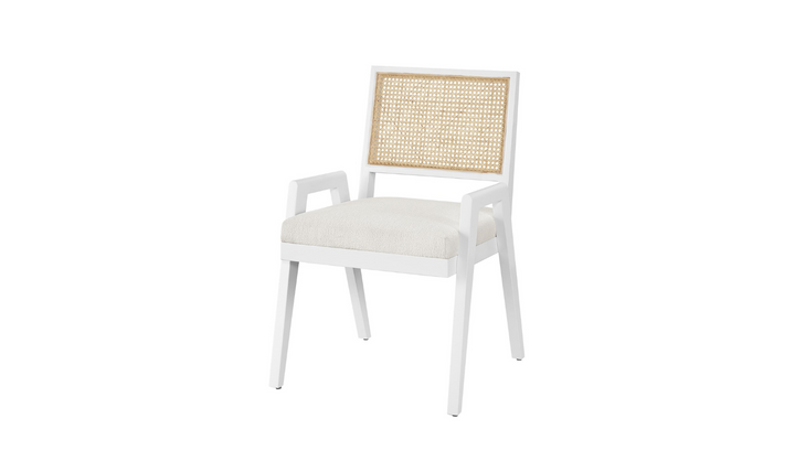 Universal Furniture Sonora White Fabric Arm Chair With Woven Cane Back