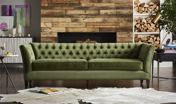 Universal Furniture Duncan 2-Seater Velvet Fabric Tufted Sofa in Green