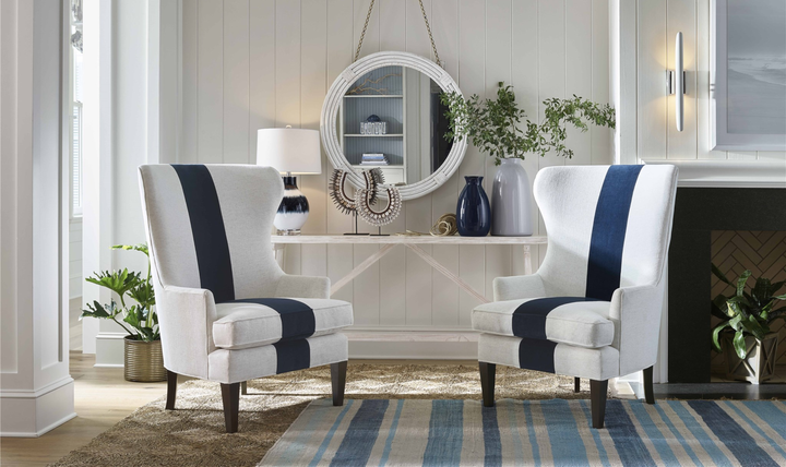 Universal Furniture Getaway Surfside Wing Fabric White Chair with Brownstone Finish