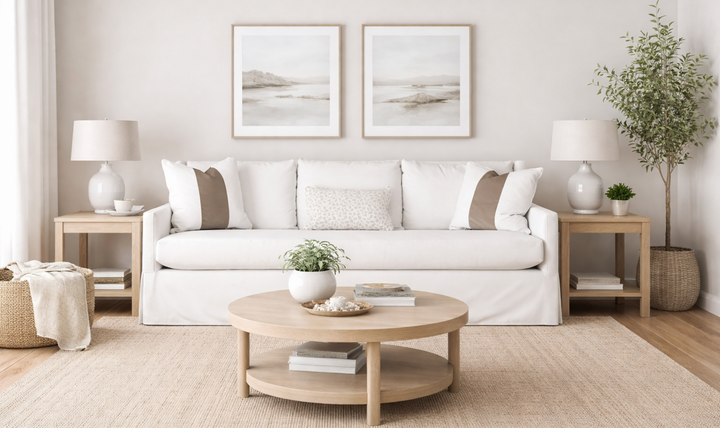 Universal Furniture Hudson 3-seater Fabric White Sofa with Pillows