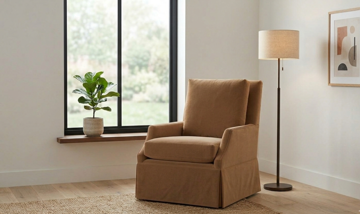 Universal Furniture Jocelyn Swivel Glider Fabric Chair in Brown