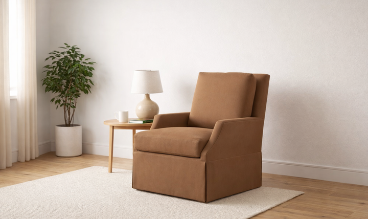 Universal Furniture Jocelyn Swivel Glider Fabric Chair in Brown