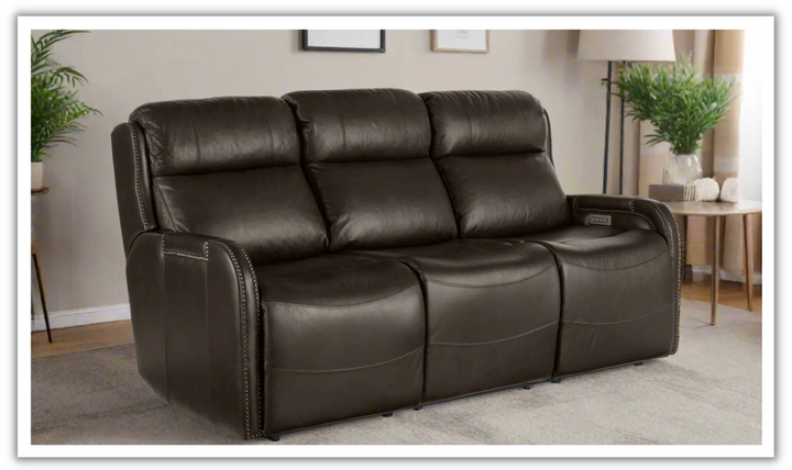 Universal Furniture Mayfield 3-Seater Leather Power-Reclining Sofa in Brown-jenniferfurniture