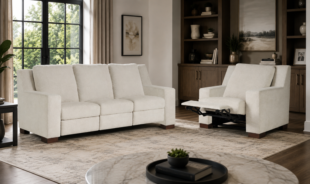 Universal Furniture Rhodes Fabric Power Recliner Living Room Set in Snow-Jennifer Furniture