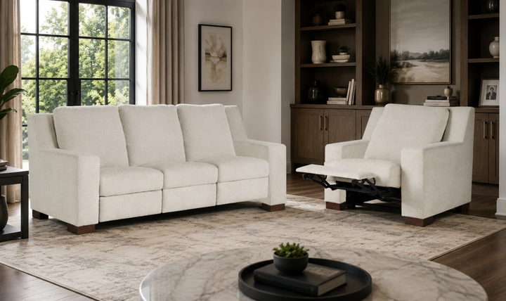 Universal Furniture Rhodes Fabric Power Recliner Living Room Set in Snow-Jennifer Furniture