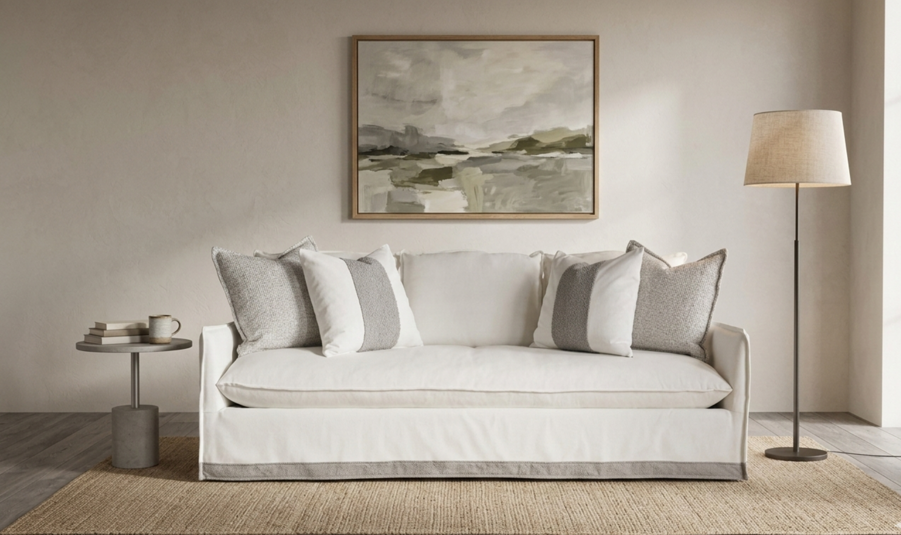 Universal Furniture Siesta Key Stationary Fabric Sofa in White