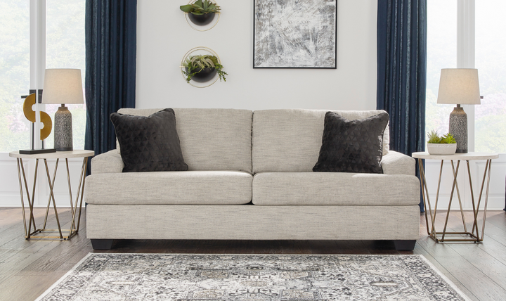Vayda 2-Seater Pebble Fabric Sofa With Fur Accent Pillows-Jennifer Furniture