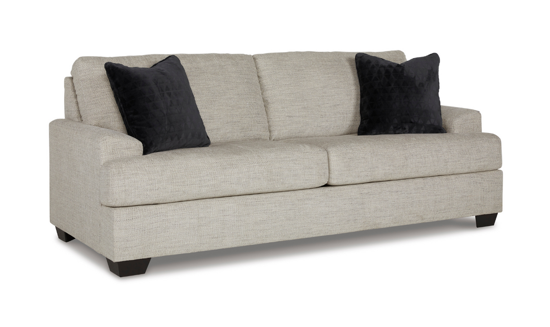 Vayda 2-Seater Pebble Fabric Sofa With Fur Accent Pillows-Jennifer Furniture