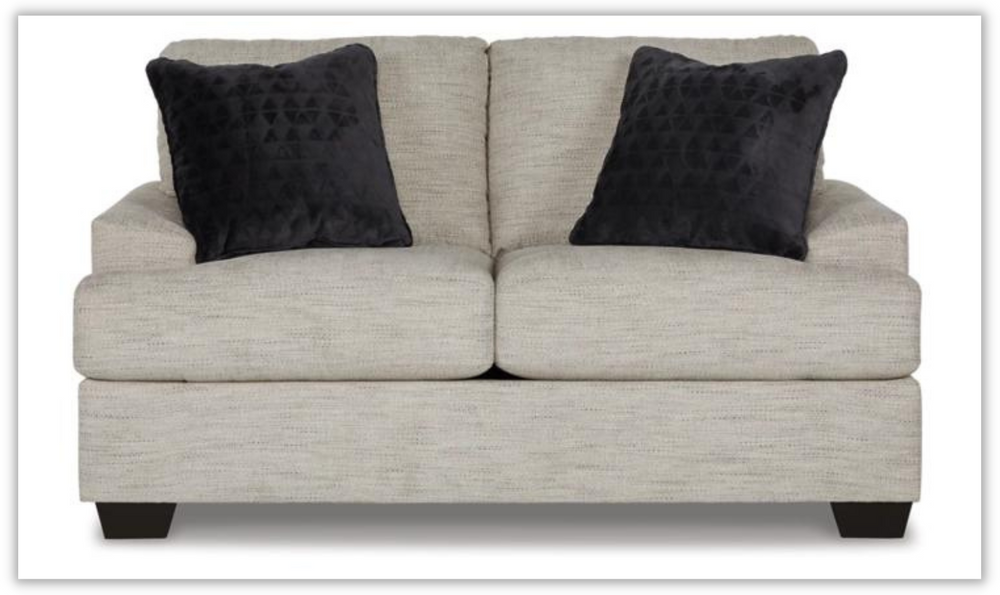 Vayda 2-Seater Pebble Fabric Loveseat With Fur Accent Pillows
