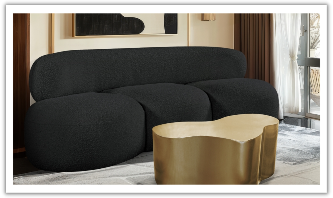 Meridian Venti 88.5 Inches Black Boucle Fabric Upholstered Sofa-Jennifer Furniture