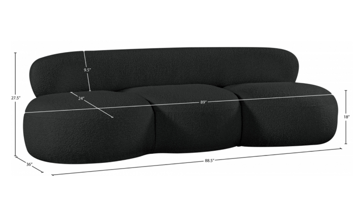 Meridian Venti 88.5 Inches Black Boucle Fabric Upholstered Sofa-Jennifer Furniture