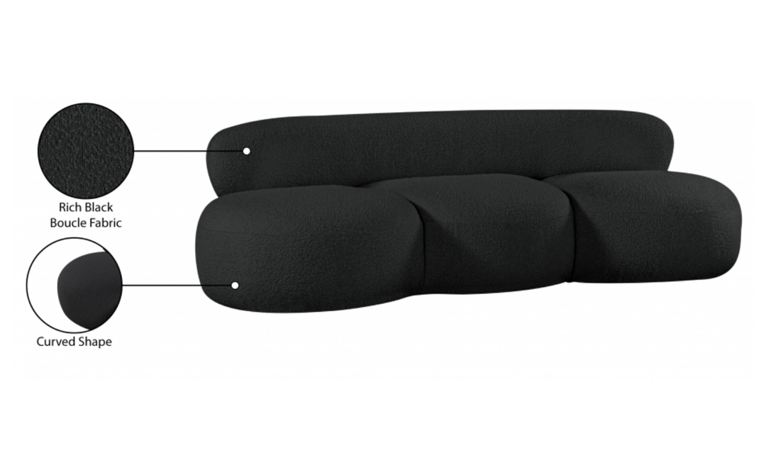 Meridian Venti 88.5 Inches Black Boucle Fabric Upholstered Sofa-Jennifer Furniture