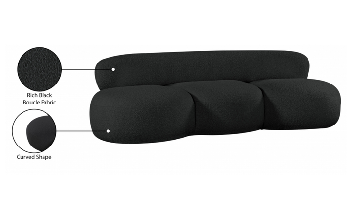 Meridian Venti 88.5 Inches Black Boucle Fabric Upholstered Sofa-Jennifer Furniture