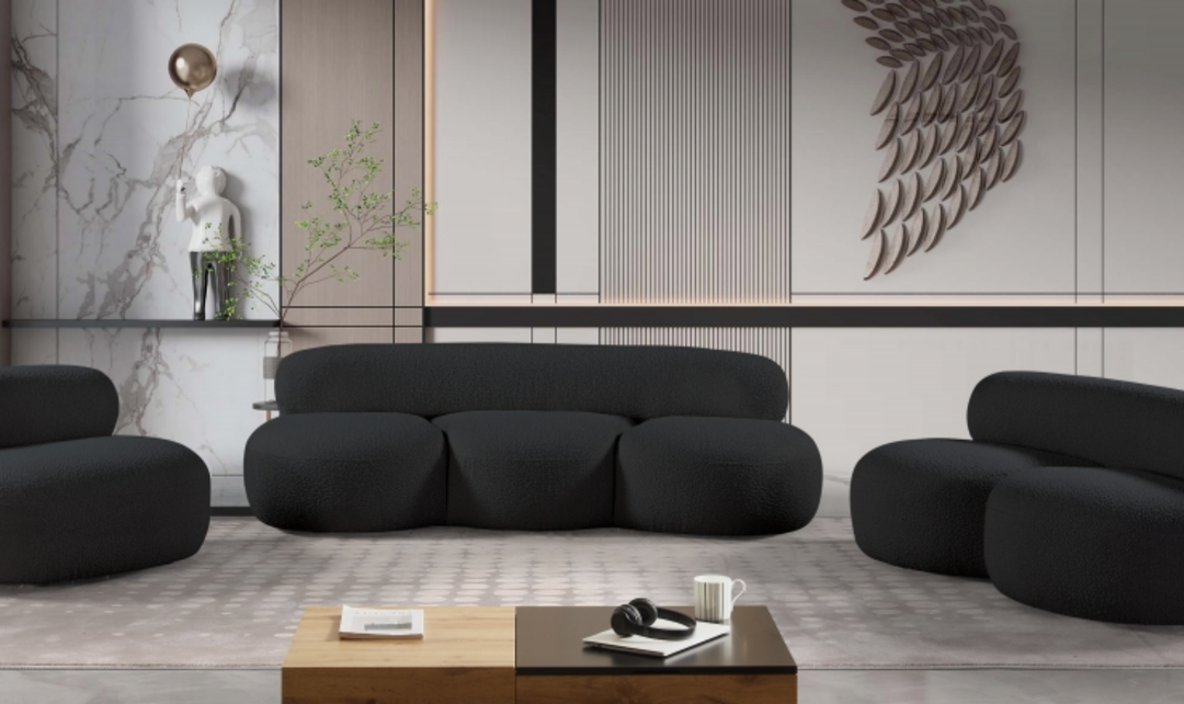 Meridian Venti 88.5 Inches Black Boucle Fabric Upholstered Sofa-Jennifer Furniture