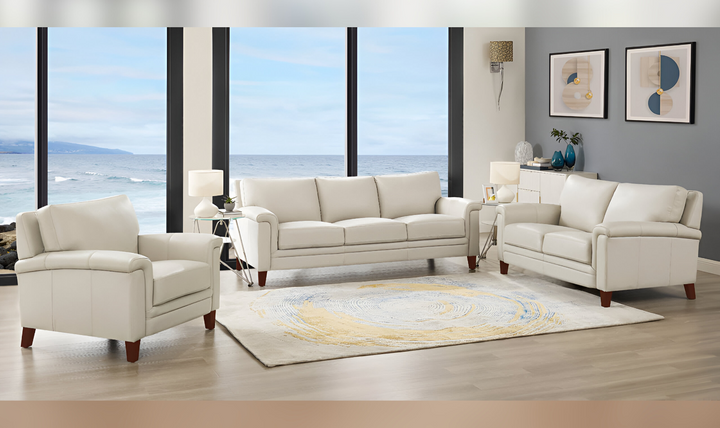 Westcott Leather 3-Seater Sofa With Wooden Legs-Jennifer Furniture