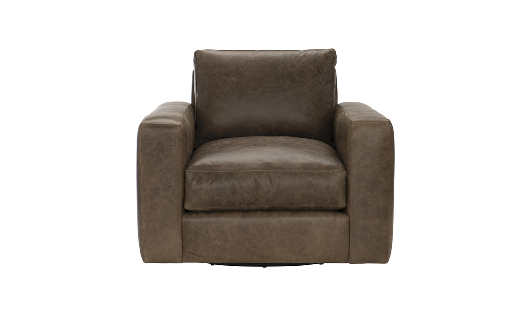 Bernhardt Dawkins Top-Grain Leather Swivel Chair with Track Arms in Brown - Jennifer Furniture
