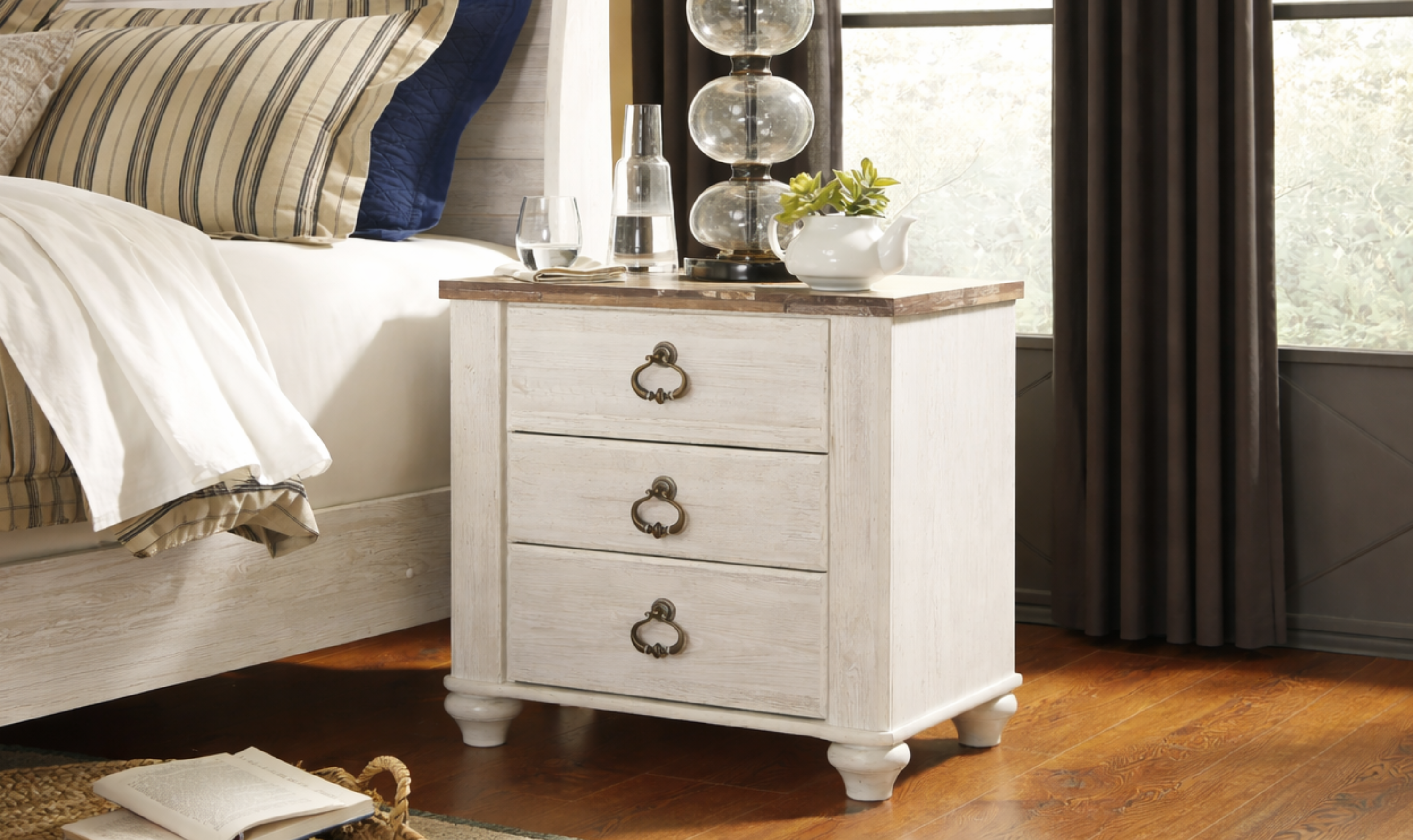 Modern Heritage Willowton Two Drawer Nightstand - Jennifer Furniture