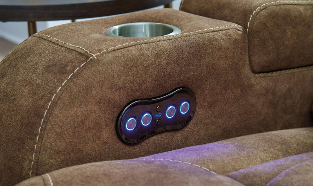 Wolfridge Leather 3 Seater Power Reclining Sofa with Adjustable Headrest - Jennifer Furniture