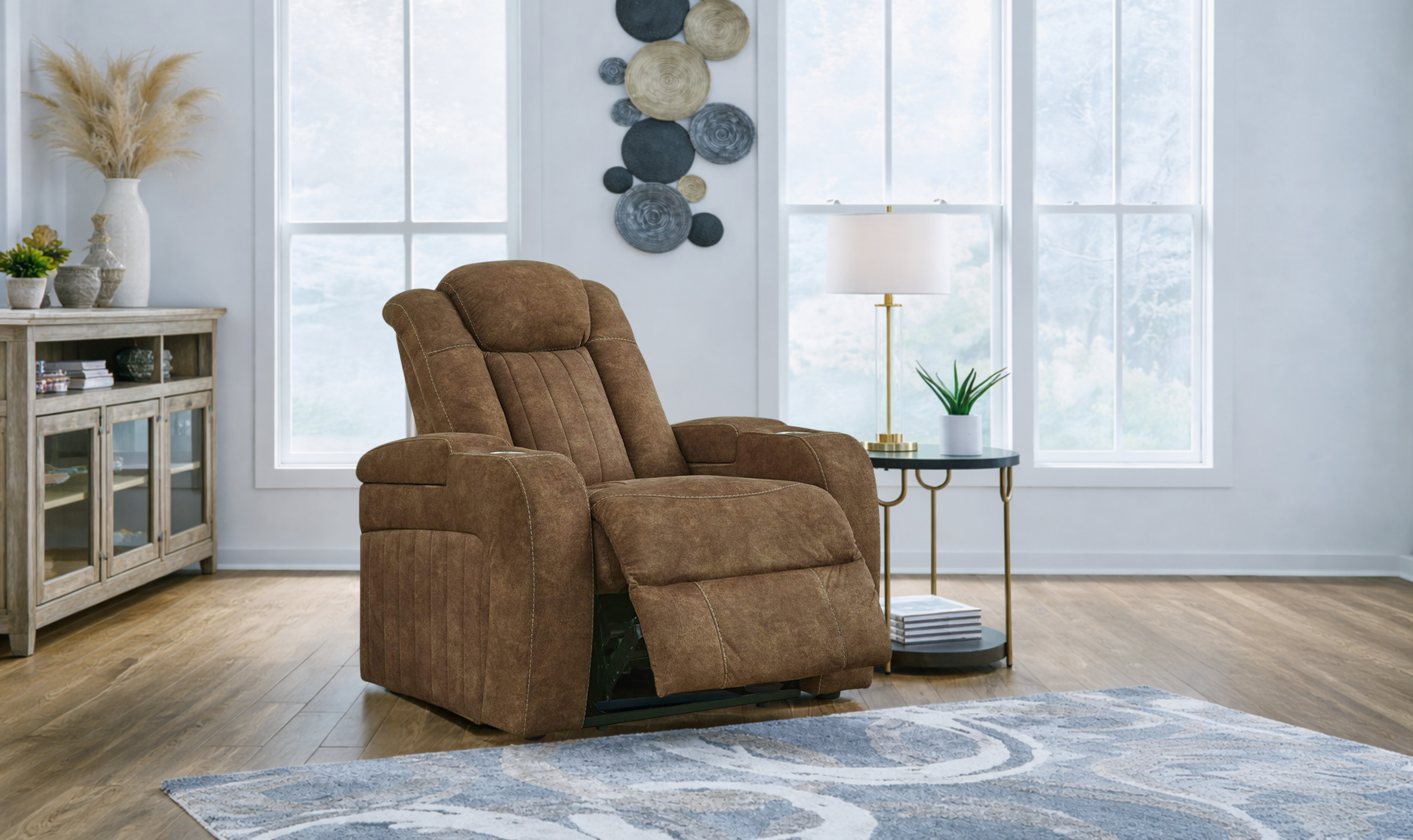 Modern Heritage Wolfridge Leather Power Recliner Chair With Adjustable Headrest