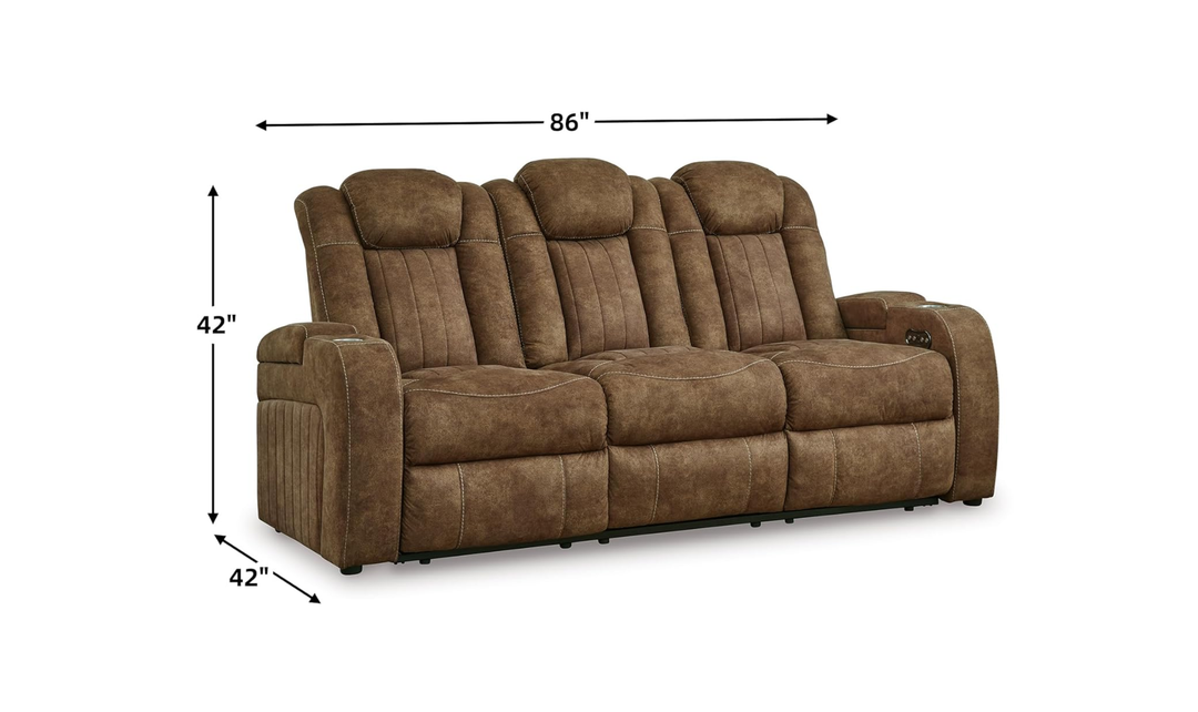 Wolfridge Leather 3 Seater Power Reclining Sofa with Adjustable Headrest - Jennifer Furniture