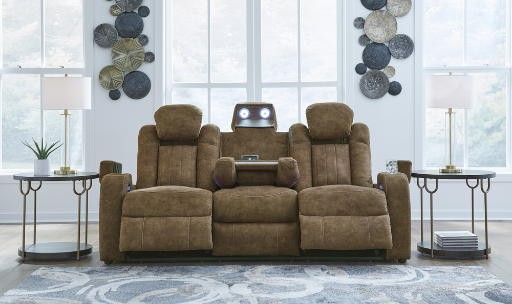 Wolfridge Leather 2 Seater Power Reclining Loveseat With Cup Holder Storage - Jennifer Furniture