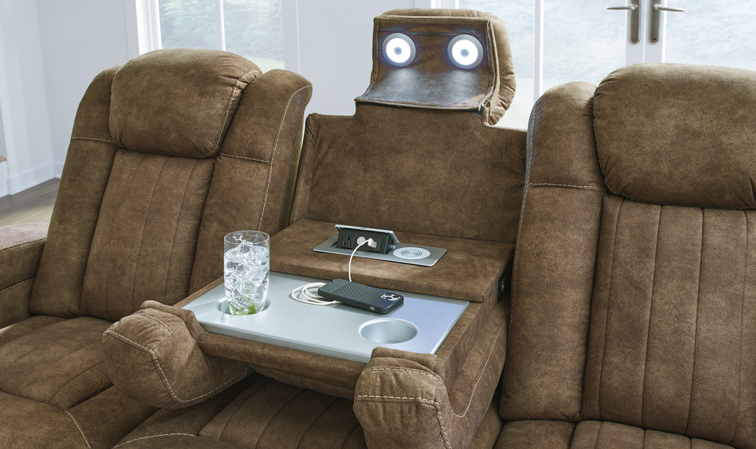 Wolfridge Leather 2 Seater Power Reclining Loveseat With Cup Holder Storage - Jennifer Furniture