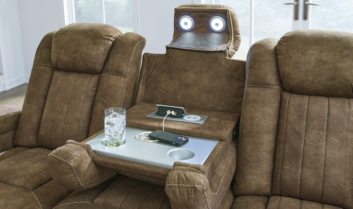 Wolfridge Leather 2 Seater Power Reclining Loveseat With Cup Holder Storage - Jennifer Furniture