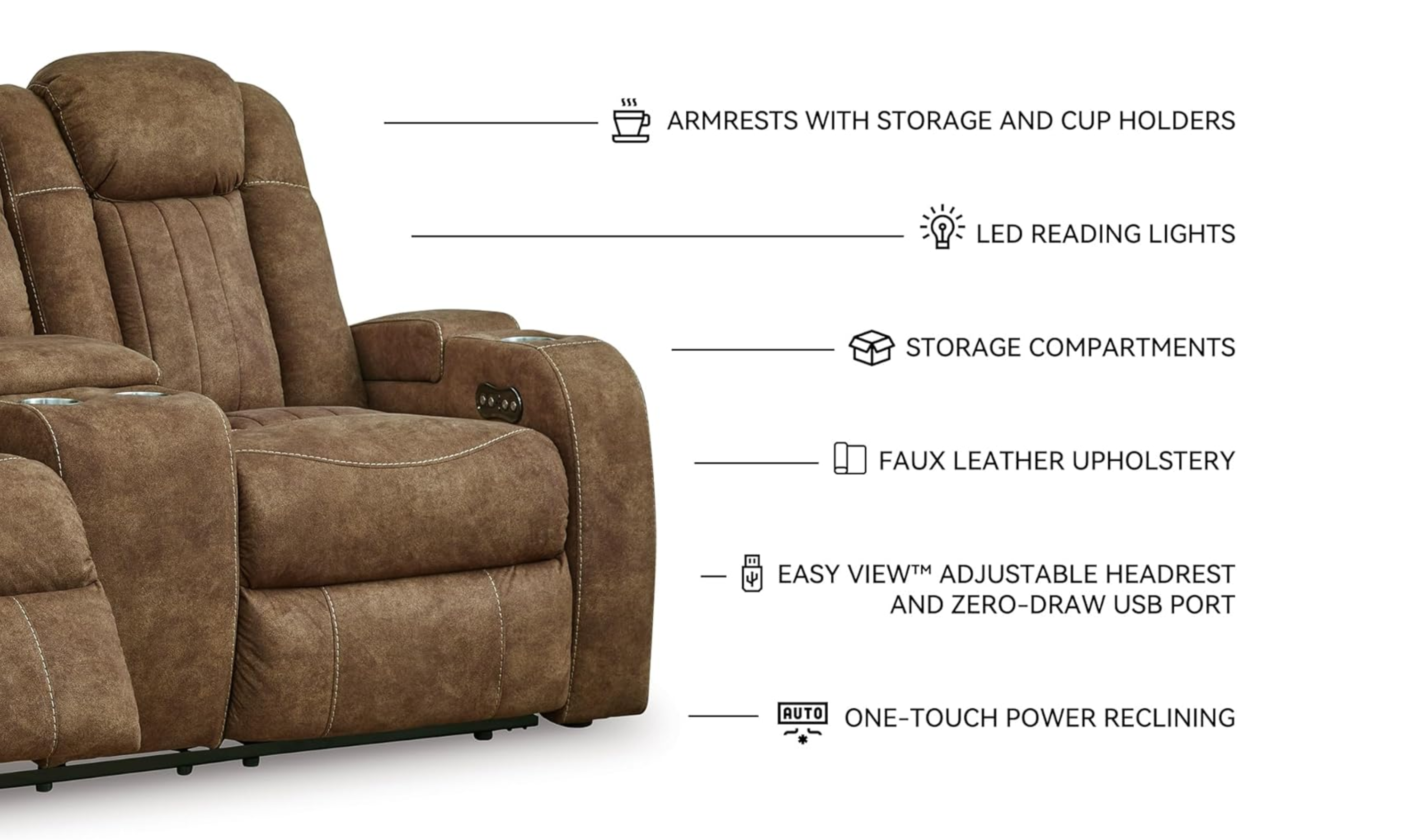 Modern Heritage Wolfridge 2 Seater Power Reclining Loveseat With Cup Holder Storage
