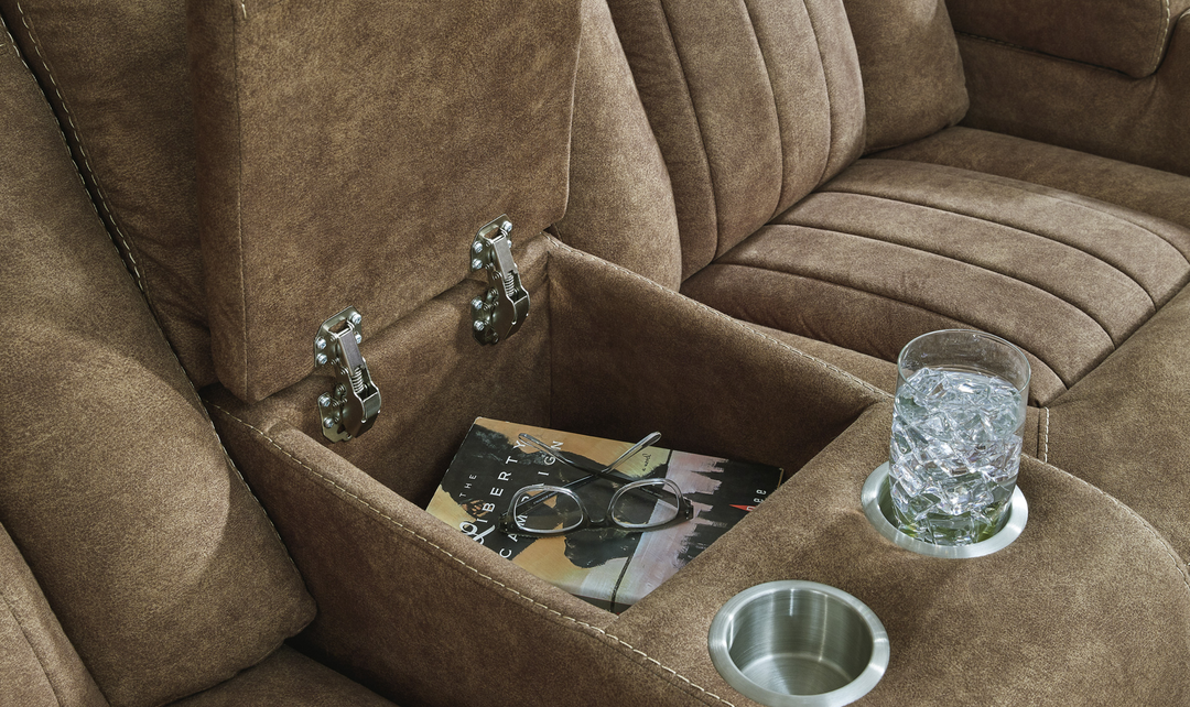 Wolfridge Leather 2 Seater Power Reclining Loveseat With Cup Holder Storage