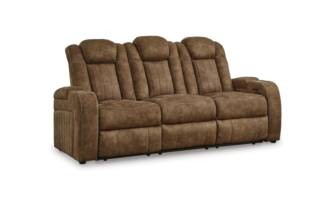 Wolfridge Leather 3 Seater Power Reclining Sofa with Adjustable Headrest - Jennifer Furniture