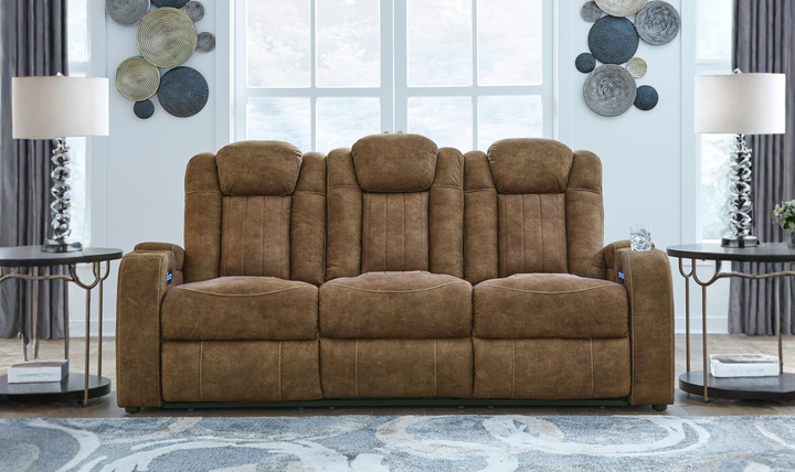 Wolfridge Leather 3 Seater Power Reclining Sofa with Adjustable Headrest - Jennifer Furniture