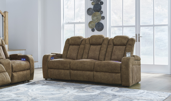 Wolfridge Leather 3 Seater Power Reclining Sofa with Adjustable Headrest - Jennifer Furniture