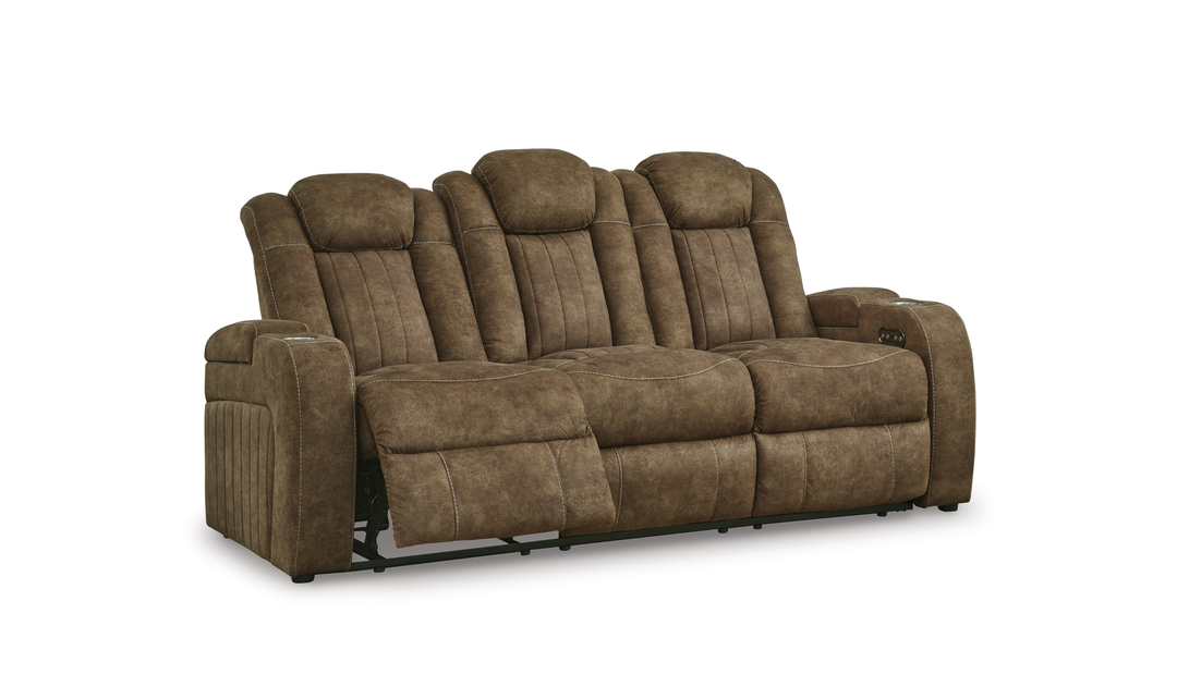 Wolfridge Leather 3 Seater Power Reclining Sofa with Adjustable Headrest - Jennifer Furniture