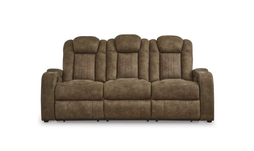 Wolfridge Leather 3 Seater Power Reclining Sofa with Adjustable Headrest - Jennifer Furniture