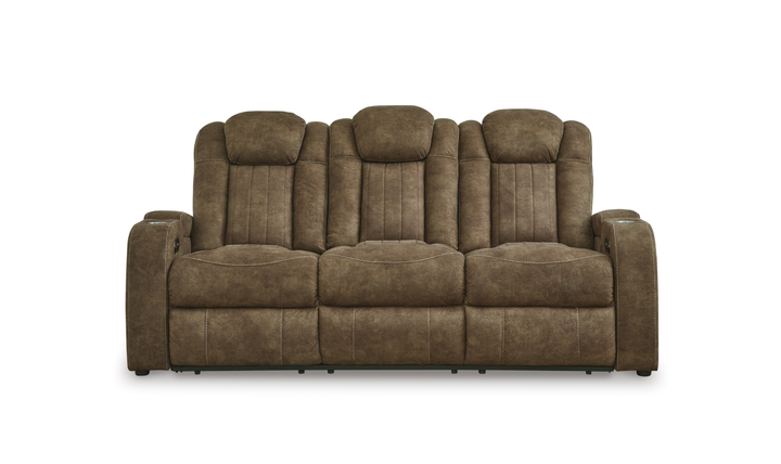 Wolfridge Leather 3 Seater Power Reclining Sofa with Adjustable Headrest - Jennifer Furniture