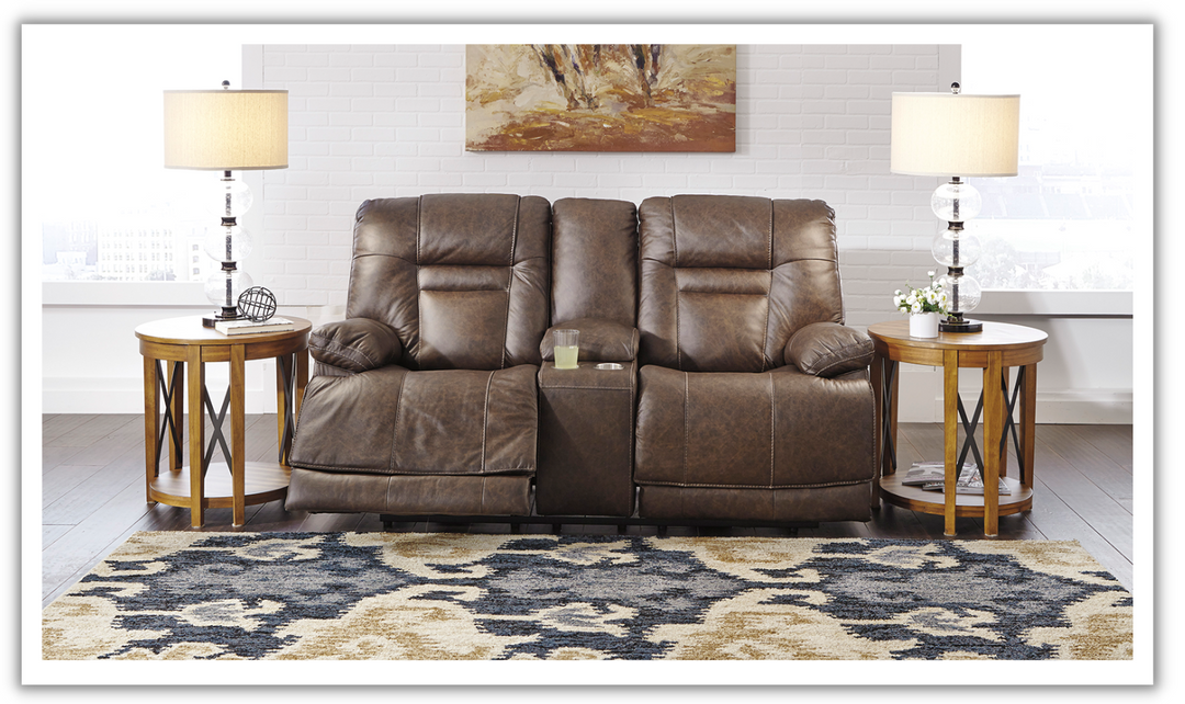 Wurstrow 2 Seater Power Reclining Loveseat with Console in Leather