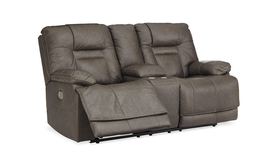 Wurstrow 2 Seater Power Reclining Loveseat with Console in Leather