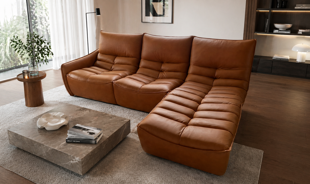 Calia Italia Zip Relax Leather Sectional Sofa With Chaise Lounge - Jennifer Furniture