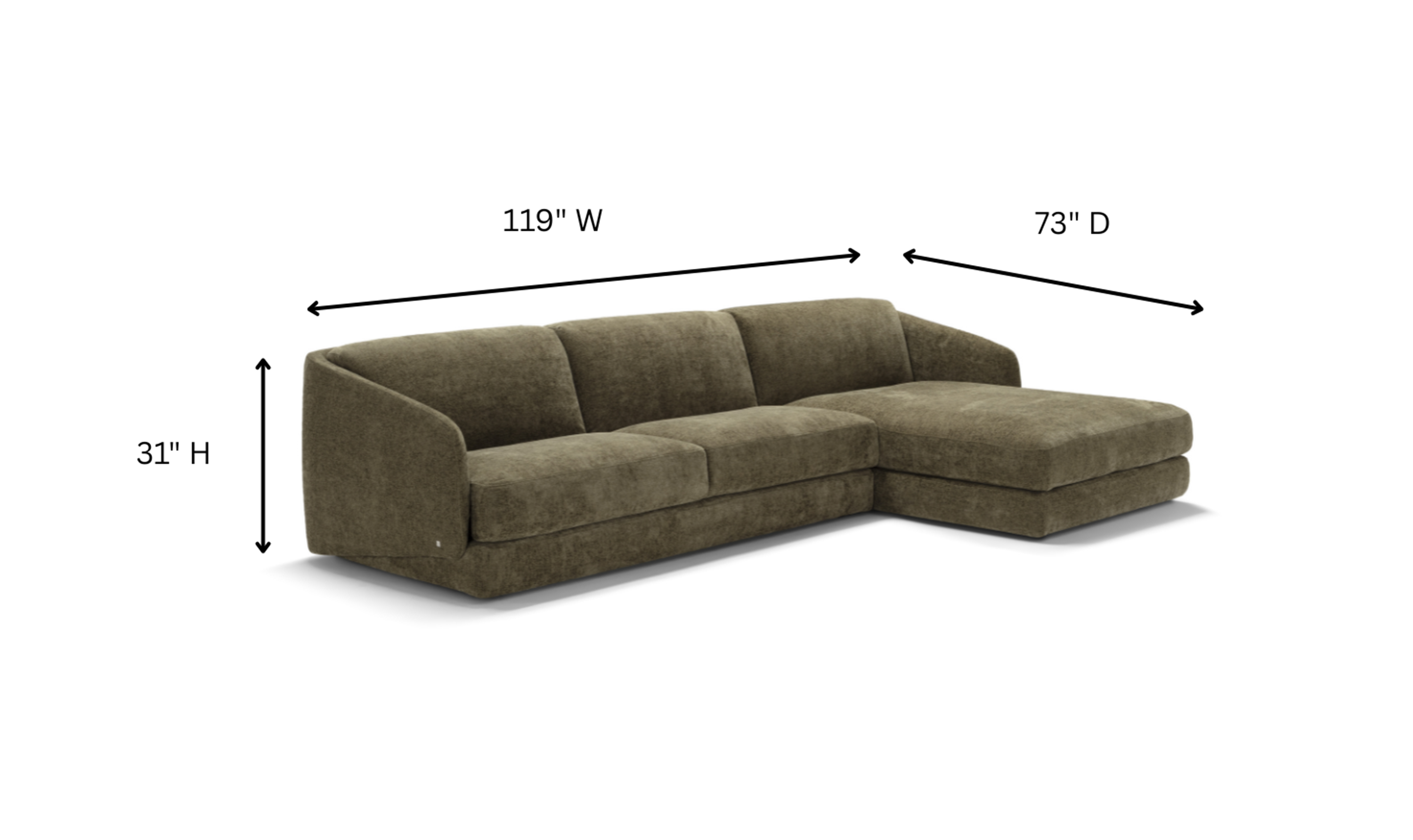 Klaussner Italia Cantico L-Shape Sleeper Sectional Sofa Chaise in Olive Green
